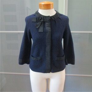Ann Taylor Navy Blue Cardigan with Black Accents